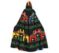 HJFCZH Runner Swedish Dala Horse Folk Prints Hooded Cloak - Durable Polyester Throw for Cosplay & Halloween Costumes