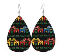 HJFCZH Runner Swedish Dala Horse Folk Prints Teardrop Leather Earrings - Lightweight Dangle Earrings for Women, Vivid Color Faux Leather Drops with Silver Plated Hooks, Stylish Jewelry