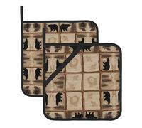 HJFCZH Rustic Lodge Prints Square Hot Pads - Waterproof Kitchen Pot Covers, Durable Heat Resistant Layers for Serving & Oven Use - 2 Piece Set