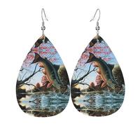 HJFCZH Safflower Flying Fish Prints Dangle Leather Earrings - Elegant Water Drop Drops for Festive Style & Everyday Chic