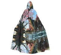 HJFCZH Safflower Flying Fish Prints Hooded Cloak - Oversized Cape, Cozy Throw for Halloween & Cosplay Fun