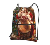 HJFCZH Santa Claus Prints Drawstring Zipper Backpack Lightweight Sport Gym Bag Water-Resistant Travel Throw Cover for Men Women Teens