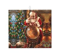 HJFCZH Santa Claus Prints Kitchen Drying Mat - Absorbent Dish Drying Throw with Vibrant Prints, Quick-Dry Countertop Cover for Dishes & Utensils - Non-Slip