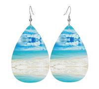 HJFCZH Scenic sea water Prints Teardrop Leather Earrings - Lightweight Dangles with Silver-Plated Hooks, Vivid Color & Hypoallergenic Design for Festive Occasions