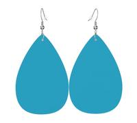 HJFCZH Sea Cyan Prints Dangle Leather Earrings - Elegant Water Drop Drops for Festive Style & Everyday Chic