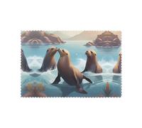 HJFCZH Sea Lions Playing in The Water Prints Placemats Set of 6 12x18in - Durable Table Layers with Heat-Resistant & Stylish Prints