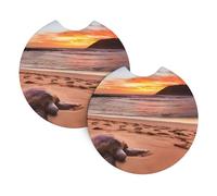 HJFCZH sea turtle sunset Prints Car Cup Coasters 2-Pack - High-Grade Neoprene Drink Layers for Stress-Free Travel & a Stylish Ride - Universal Fit