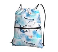 HJFCZH Sea whale and jellyfish Prints Drawstring Zipper Backpack - Lightweight Gym Throw Bag with Front Pocket - Ideal for Travel & Yoga