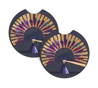 HJFCZH Sequins On The Fan Prints Cute Car Coasters Set of 2 - Waterproof Cup Holder Protectors for Cars, Trucks & SUVs