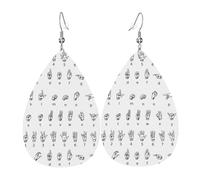 HJFCZH Sign Language Alphabet Prints Teardrop Leather Earrings - Lightweight Dangles with Silver-Plated Hooks, Vivid Color & Hypoallergenic Design for Festive Occasions