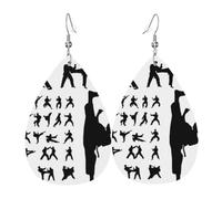 HJFCZH Silhouettes of Martial Arts Prints Teardrop Leather Earrings - Lightweight Dangle Earrings for Women, Vivid Color Faux Leather Drops with Silver Plated Hooks, Stylish Jewelry