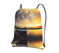 HJFCZH Small Boat on The Water Prints Drawstring Zipper Backpack - Lightweight Gym Throw Bag with Front Pocket - Ideal for Travel & Yoga