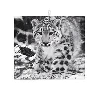 HJFCZH Snow Leopard Prints Kitchen Drying Mat - Absorbent Dish Drying Throw with Vibrant Prints, Quick-Dry Countertop Cover for Dishes & Utensils - Non-Slip