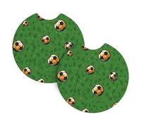 HJFCZH Soccer Ball on Grassy Prints Cute Car Coasters Set of 2 - Waterproof Cup Holder Protectors for Cars, Trucks & SUVs