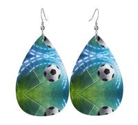 HJFCZH Soccer Sports Ball Prints Teardrop Leather Earrings - Lightweight Dangles with Silver-Plated Hooks, Vivid Color & Hypoallergenic Design for Festive Occasions
