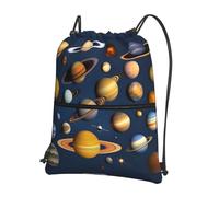 HJFCZH Solar System Planets Prints Drawstring Zipper Backpack - Lightweight Water-Resistant Gym Bag for Travel, Sports & Yoga - Durable Foldable Cover with Front Pocket