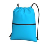 HJFCZH Solid color light blue Prints Drawstring Zipper Backpack - Lightweight Water-Resistant Gym Bag for Travel, Sports & Yoga - Durable Foldable Cover with Front Pocket