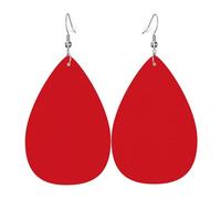 HJFCZH Solid color red Prints Teardrop Leather Earrings - Vibrant Dangle Earrings for Women, Lightweight Fashion Jewelry with Silver-Plated Hooks, Ideal for Parties & Gifts