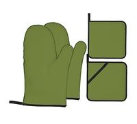 HJFCZH Solid dark green Prints Kitchen Baking Set - Heatproof Oven Mitts & Pot Holders with Waterproof Layer for Grilling, Roasting & Dish Handling