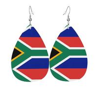 HJFCZH South Africa flag Prints Teardrop Leather Earrings - Lightweight Dangles with Silver-Plated Hooks, Vivid Color & Hypoallergenic Design for Festive Occasions