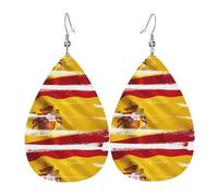 HJFCZH Spain Flag Prints Teardrop Leather Earrings - Lightweight Dangles with Silver-Plated Hooks, Vivid Color & Hypoallergenic Design for Festive Occasions