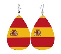 HJFCZH Spanish flag Prints Dangle Leather Earrings - Elegant Water Drop Drops for Festive Style & Everyday Chic