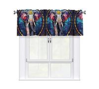 HJFCZH Stained Glass Elephant Prints Kitchen Window Cover - 54x18 Inch Peach Skin Valance for Soft Lighting & Easy Style