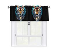 HJFCZH Stained Glass Wolf Prints Kitchen Window Cover - 54x18 Inch Peach Skin Valance for Soft Lighting & Easy Style