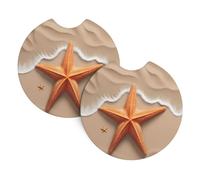 HJFCZH Starfish On The Beach Prints Cute Car Coasters Set of 2 - Waterproof Cup Holder Protectors for Cars, Trucks & SUVs
