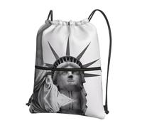 HJFCZH Statue of Liberty Prints Drawstring Zipper Backpack - Lightweight Gym Throw Bag with Front Pocket - Ideal for Travel & Yoga
