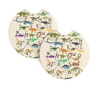 HJFCZH Stylish Learning Alphabets with Dinosaurs Prints Car Cup Coasters 2-Pack - High-Grade Neoprene Layers for Spillproof Protection & Stylish Vehicle Interiors - Fits Most Cars