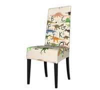 HJFCZH Stylish Learning Alphabets with Dinosaurs Prints Dining Chair Throw Covers - Stretchy Spandex Furniture Layers for Refreshing Your Space - No Ironing Needed