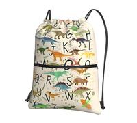 HJFCZH Stylish Learning Alphabets with Dinosaurs Prints Drawstring Zipper Backpack - Lightweight Water-Resistant Gym Bag for Travel, Sports & Yoga - Durable Foldable Cover with Front Pocket
