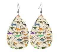 HJFCZH Stylish Learning Alphabets with Dinosaurs Prints Drip Earrings - Stylish Faux Leather Charms - Lightweight Dangling Jewelry for Women & Girls - Festive Holiday Accents