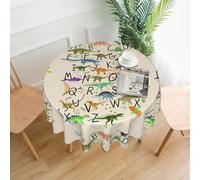 HJFCZH Stylish Learning Alphabets with Dinosaurs Prints Round Table Throw 60 Inch - High-Grade Polyester Table Cover, Waterproof & Wrinkle-Resistant Decor for Dining Room, Coffee Table, Parties