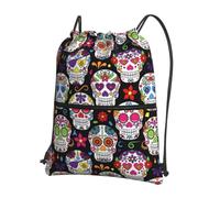 HJFCZH Sugar Skulls Prints Drawstring Zipper Backpack - Lightweight Water-Resistant Gym Bag for Travel, Sports & Yoga - Durable Foldable Cover with Front Pocket