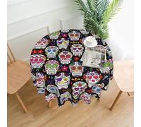 HJFCZH Sugar Skulls Prints Round Table Throw 60 Inch - Waterproof Table Cover - Soft & Wrinkle Resistant Decor Layer for Dinners, Parties & Everyday Use
