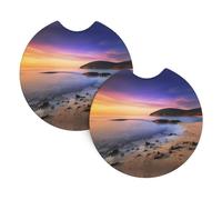 HJFCZH Sun The Beach with Pebbles Prints Car Cup Coasters 2-Pack - High-Grade Neoprene Drink Layers for Stress-Free Travel & a Stylish Ride - Universal Fit