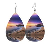 HJFCZH Sun The Beach with Pebbles Prints Dangle Leather Earrings - Elegant Water Drop Drops for Festive Style & Everyday Chic