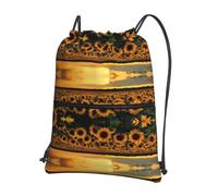 HJFCZH Sunflower and sunset Prints Drawstring Zipper Backpack - Lightweight Gym Throw Bag with Front Pocket - Ideal for Travel & Yoga