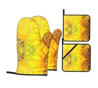 HJFCZH Sunflower Butterfly Sunny Prints Kitchen Covers: Waterproof Oven Layers for Safe Cooking & Easy Cleanup - 4 Piece Heat Protection Set