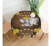 HJFCZH Sunflower Elephant Wooden Floor Prints Round Decorative Tablecloth 60in - High-Grade Polyester Throw for Dinners, Weddings & Everyday Use