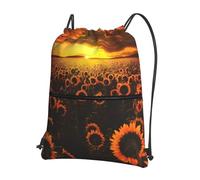 HJFCZH Sunflower Field Sunset Sea of Flowers Prints Drawstring Zipper Backpack - Lightweight Water-Resistant Gym Bag for Travel, Sports & Yoga - Durable Foldable Cover with Front Pocket