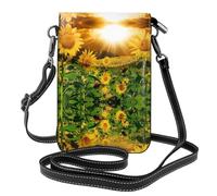 HJFCZH Sunflowers under clouds Leather Crossbody Phone Pouch