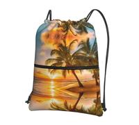 HJFCZH Sunset at The Beach Prints Drawstring Zipper Backpack - Lightweight Gym Throw Bag with Front Pocket - Ideal for Travel & Yoga