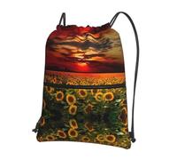 HJFCZH Sunset Sunflower Prints Drawstring Zipper Backpack - Lightweight Gym Throw Bag with Front Pocket - Ideal for Travel & Yoga