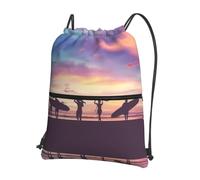 HJFCZH Surfer People Prints Drawstring Zipper Backpack - Lightweight Gym Throw Bag with Front Pocket - Ideal for Travel & Yoga