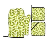 HJFCZH Sushi Dill Pickles Prints Kitchen Baking Set - Heatproof Oven Mitts & Pot Holders with Waterproof Layer for Grilling, Roasting & Dish Handling