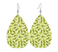 HJFCZH Sushi Dill Pickles Prints Teardrop Leather Earrings - Lightweight Dangle Earrings for Women, Vivid Color Faux Leather Drops with Silver Plated Hooks, Stylish Jewelry