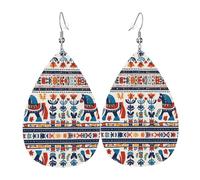 HJFCZH Swedish Dala Horse Folk Prints Dangle Leather Earrings - Elegant Water Drop Drops for Festive Style & Everyday Chic
